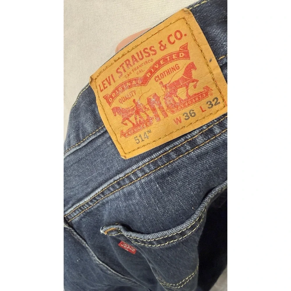 Levi's 514 Men's Jeans 36x32 Straight Leg Dark Wash Faded Regular Fit Blue Denim